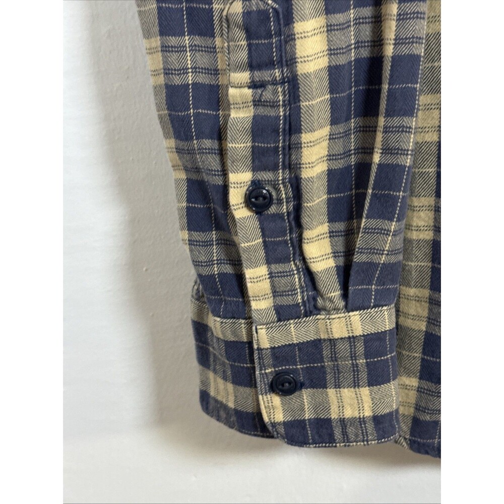 Volcom Cotton Shirt Mens Plaid Modern Fit Button Up Pocket Large Yellow & Blue - Picture 4 of 11